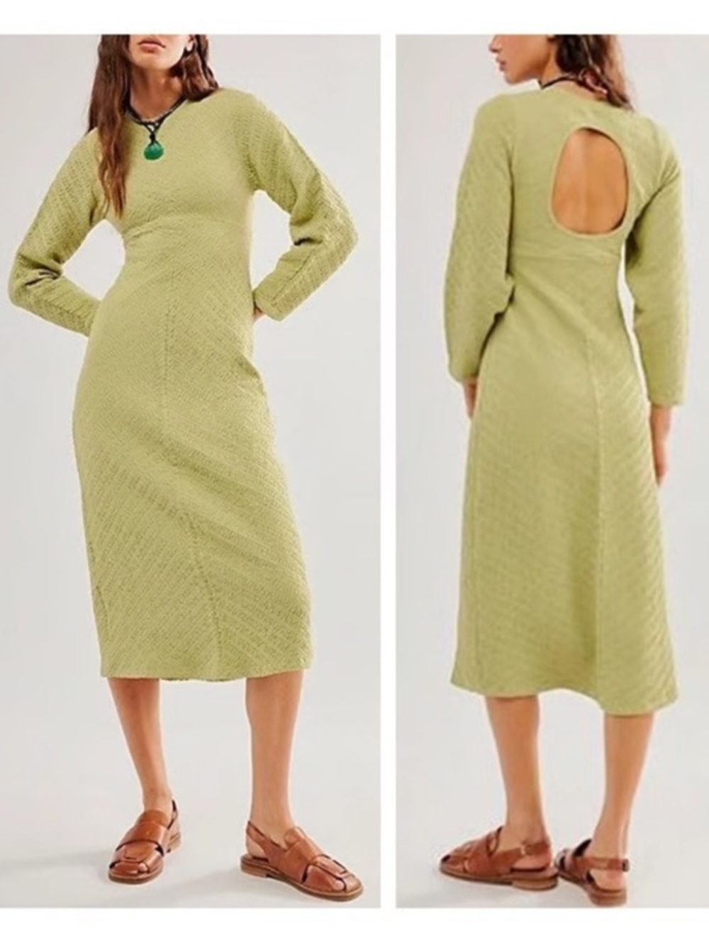 NWOT free people Gabby Seamless Textured Avacado keyhole back midi dress sz M/L